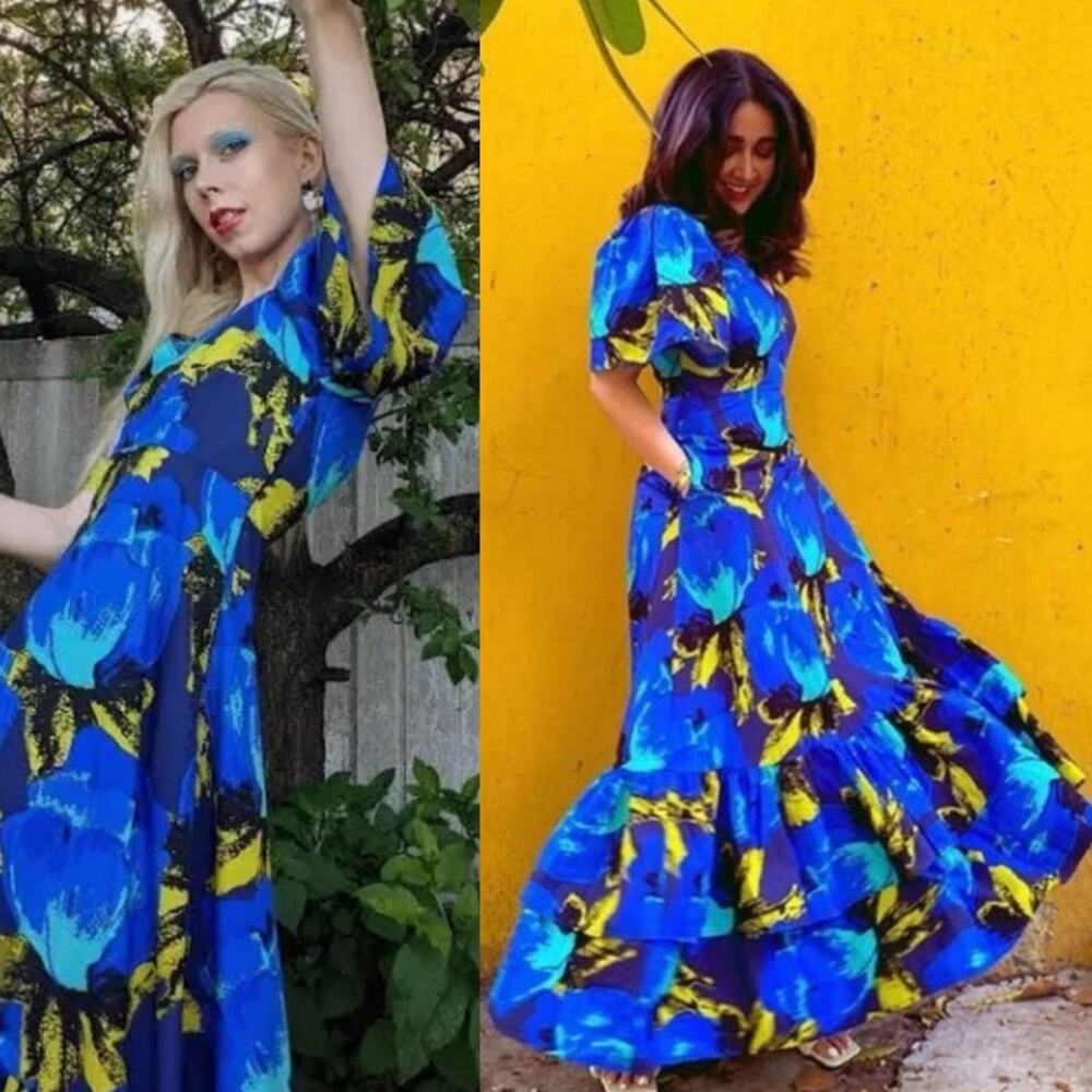 Christopher John Rogers Target Royal Blue and Yellow Floral Tiered Maxi Dress - Picture 2 of 16